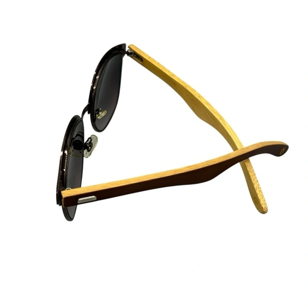 Bamboo Wood & Bronze Round Sunglasses – Gradient Lenses, Unisex Vintage Style